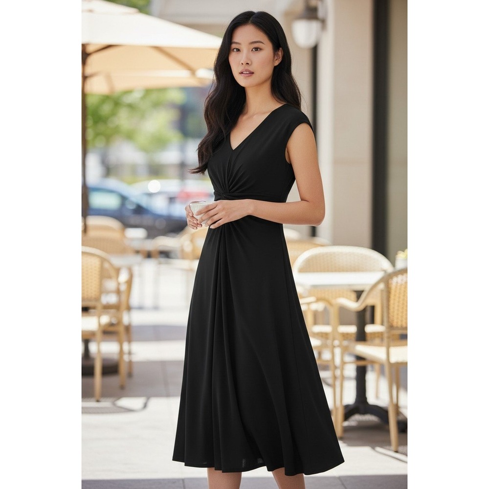 White House Black Market‎ Black Twist Front V-Neck Cap Sleeve Midi Dress 4